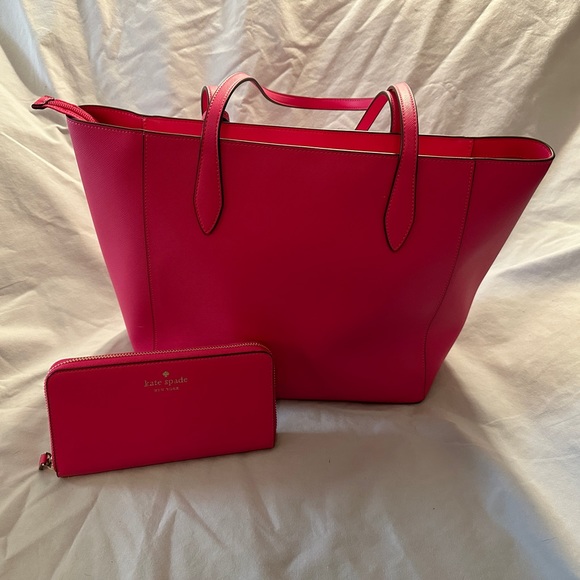 Hot pink Kate spade tote and matching wallet